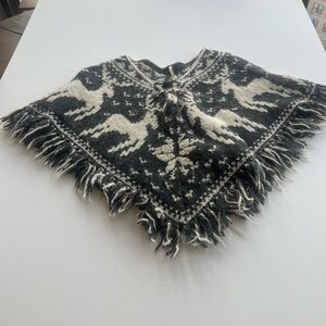 Free People Black and White Knit Poncho